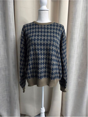 VTG Giorgio Di Firenze Men's Argyle Sweater Dark Academia Grandpacore Wool Sz L